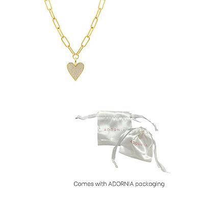 Adornia Gold Tone Adjustable Crystal Chunky Paperclip Link Pave Heart Necklace