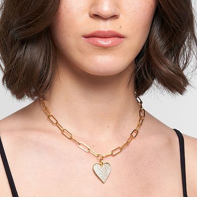 Adornia Gold Tone Adjustable Crystal Chunky Paperclip Link Pave Heart Necklace