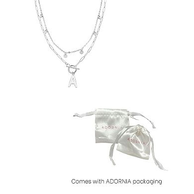 Adornia Silver Tone Confetti & Paperclip Layered Initial Toggle Necklace