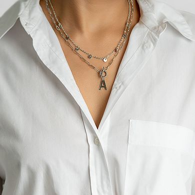 Adornia Silver Tone Confetti & Paperclip Layered Initial Toggle Necklace