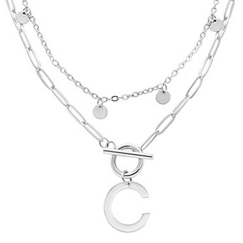 Adornia Silver Tone Confetti & Paperclip Layered Initial Toggle Necklace