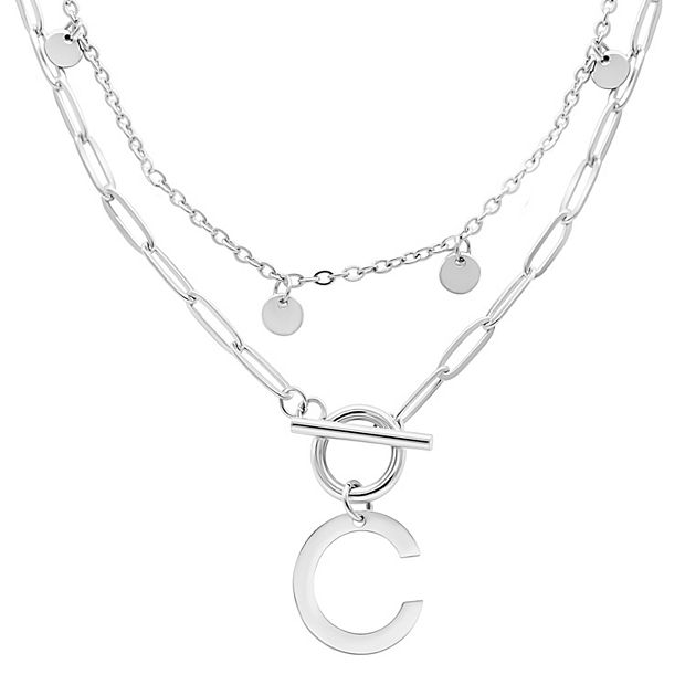 Adornia Silver Tone Confetti & Paperclip Layered Initial Toggle