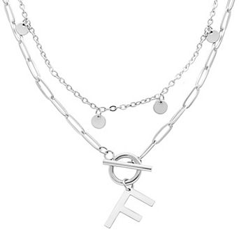 Adornia Silver Tone Confetti & Paperclip Layered Initial Toggle Necklace