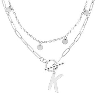 Adornia Silver Tone Confetti & Paperclip Layered Initial Toggle Necklace