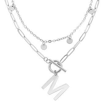 Adornia Silver Tone Confetti & Paperclip Layered Initial Toggle Necklace