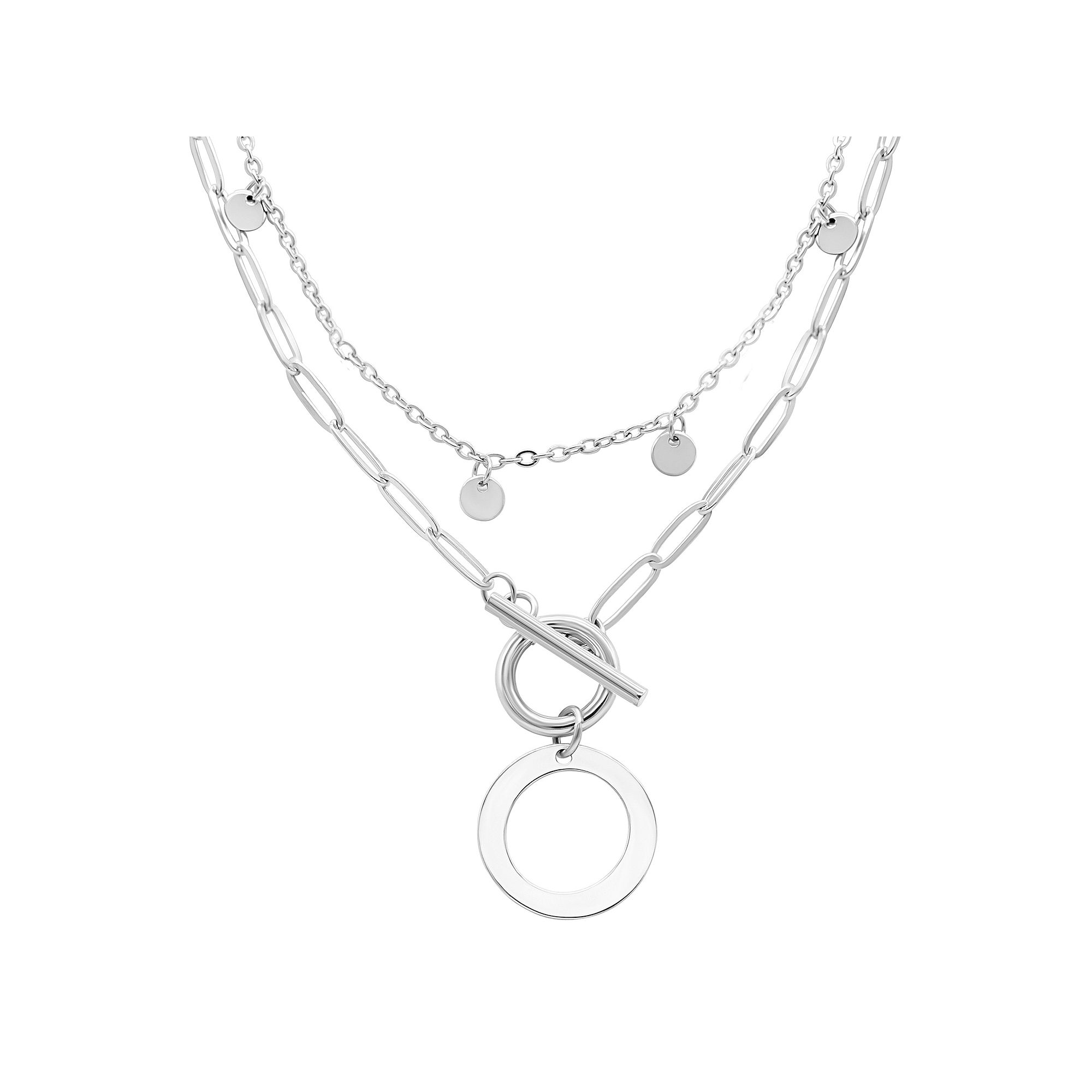 Adornia Silver Tone Confetti & Paperclip Layered Initial Toggle Necklace, 