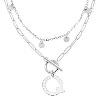 Adornia Silver Tone Confetti & Paperclip Layered Initial Toggle Necklace