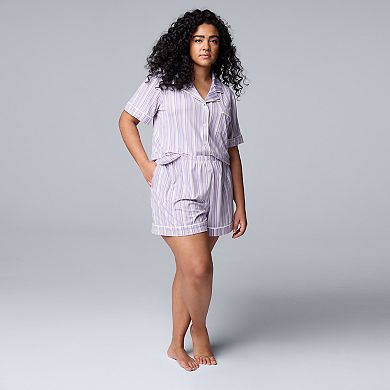 Plus Size Simply Vera Vera Wang Cozy Short Sleeve Notch Collar Pajama Top & Boxer Pajama Shorts Set