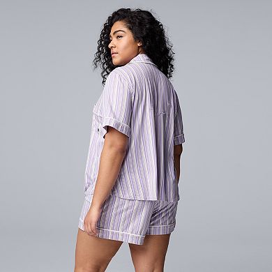 Plus Size Simply Vera Vera Wang Cozy Short Sleeve Notch Collar Pajama Top & Boxer Pajama Shorts Set