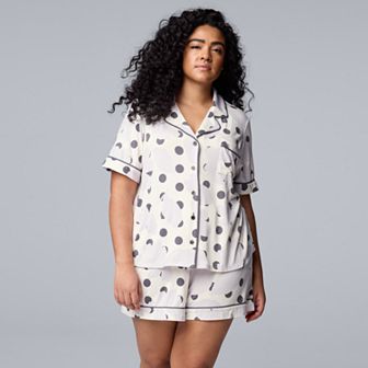 Plus Size Simply Vera Vera Wang Cozy Short Sleeve Notch Collar Pajama Top & Boxer Pajama Shorts Set