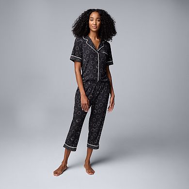 Women's Simply Vera Vera Wang 2-Piece Short Sleeve Notch Collar Pajama Top & Capri Pajama Bottoms Set