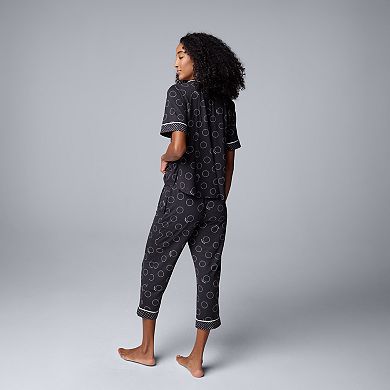 Women's Simply Vera Vera Wang 2-Piece Short Sleeve Notch Collar Pajama Top & Capri Pajama Bottoms Set