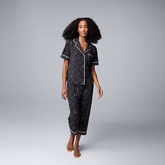 Women's Simply Vera Vera Wang 2 pc Short Sleeve Notch Collar Pajama Top & Capri Pajama Bottoms Set
