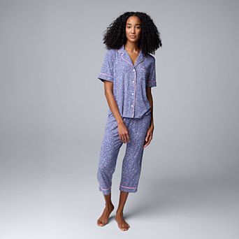 Women's Simply Vera Vera Wang 2 pc Short Sleeve Notch Collar Pajama Top & Capri Pajama Bottoms Set