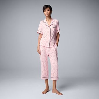 Women's Simply Vera Vera Wang 2 pc Short Sleeve Notch Collar Pajama Top & Capri Pajama Bottoms Set