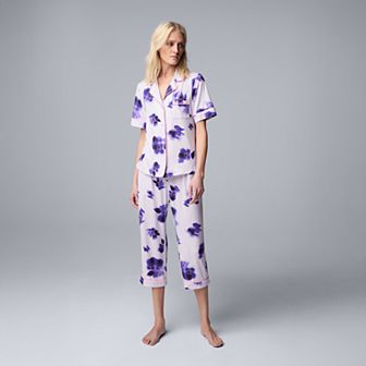 Women's Simply Vera Vera Wang 2 pc Short Sleeve Notch Collar Pajama Top & Capri Pajama Bottoms Set