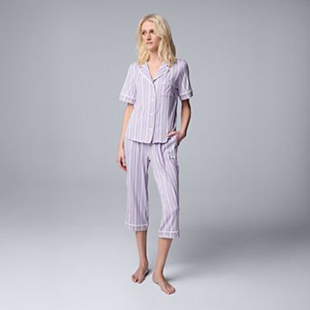 Women's Simply Vera Vera Wang 2 pc Short Sleeve Notch Collar Pajama Top & Capri Pajama Bottoms Set