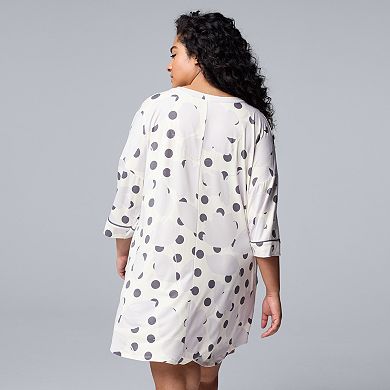 Plus Size Simply Vera Vera Wang Cozy Elbow Sleeve Henley Sleepshirt