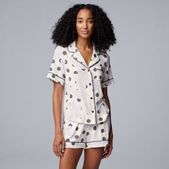 Women's Simply Vera Vera Wang 2 pc Short Sleeve Notch Collar Pajama Top & Boxer Pajama Bottoms Set