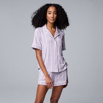 Women's Simply Vera Vera Wang 2 pc Short Sleeve Notch Collar Pajama Top & Boxer Pajama Bottoms Set