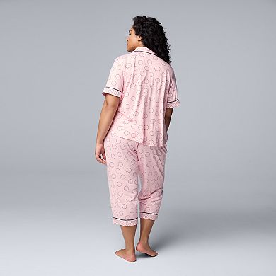 Plus Size Simply Vera Vera Wang Cozy Short Sleeve Notch Collar Pajama Top & Capri Pajama Pants Set