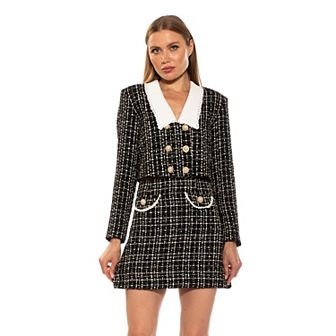 Women's ALEXIA ADMOR Aurelia Drop Lace Collar Cropped Tweed Jacket