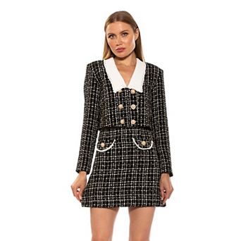 Women's ALEXIA ADMOR Aurelia Drop Lace Collar Cropped Tweed Jacket