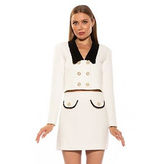 Women's ALEXIA ADMOR Aurelia Drop Lace Collar Cropped Tweed Jacket