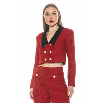 Women's ALEXIA ADMOR Aurelia Drop Lace Collar Cropped Tweed Jacket
