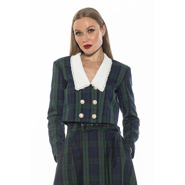Women's ALEXIA ADMOR Aurelia Drop Lace Collar Cropped Plaid Jacket