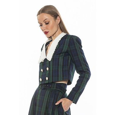 Women's ALEXIA ADMOR Aurelia Drop Lace Collar Cropped Plaid Jacket