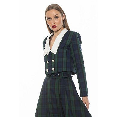 Women's ALEXIA ADMOR Aurelia Drop Lace Collar Cropped Plaid Jacket