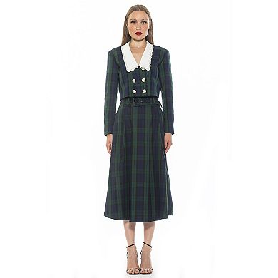Women's ALEXIA ADMOR Aurelia Drop Lace Collar Cropped Plaid Jacket