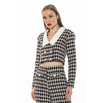 Women's ALEXIA ADMOR Aurelia Drop Lace Collar Cropped Tweed Jacket