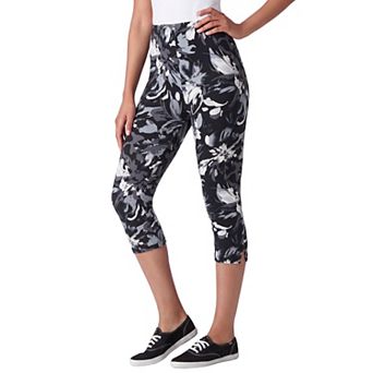 Woman Within Plus Size Petite Stretch-Cotton Knit Pull-On Printed Capri Leggings