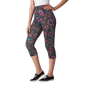 Woman Within Plus Size Stretch-Cotton Knit Pull-On Printed Capri Leggings