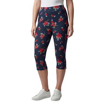 Woman Within Plus Size Stretch-Cotton Knit Pull-On Printed Capri Leggings