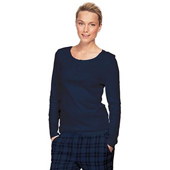 ellos Plus Size Long Sleeve Henley Sleep Tee