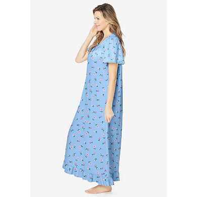 Dreams & Co. Plus Size Long Floral Print Cotton Gown