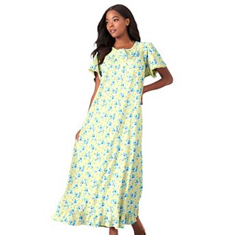Dreams & Co. Plus Size Petite Long Floral Print Cotton Gown
