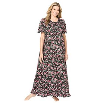 Dreams & Co. Plus Size Petite Long Floral Print Cotton Gown