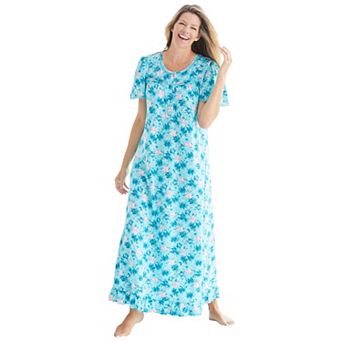 Dreams & Co. Plus Size Petite Long Floral Print Cotton Gown