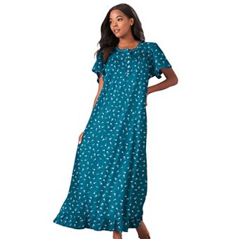 Dreams & Co. Plus Size Petite Long Floral Print Cotton Gown