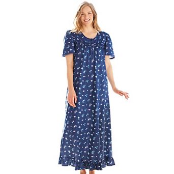 Dreams & Co. Plus Size Petite Long Floral Print Cotton Gown