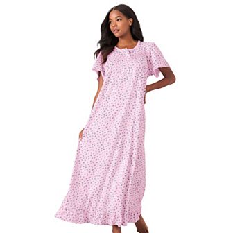 Dreams & Co. Plus Size Petite Long Floral Print Cotton Gown