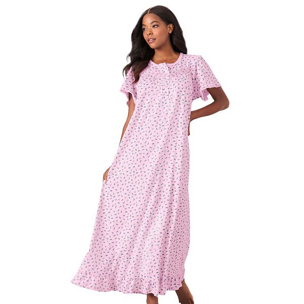 Dreams & Co. Women's Plus Size Petite Long Floral Print Cotton Gown