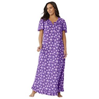 Dreams & Co. Plus Size Petite Long Floral Print Cotton Gown