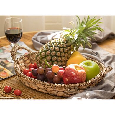 Seagrass Fruit Bread Basket Tray With Handles, Small