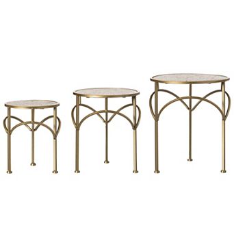 Decorative Metal Round Plant Stand, Modern White Marble Look Top Display End Side Table, Set of 3