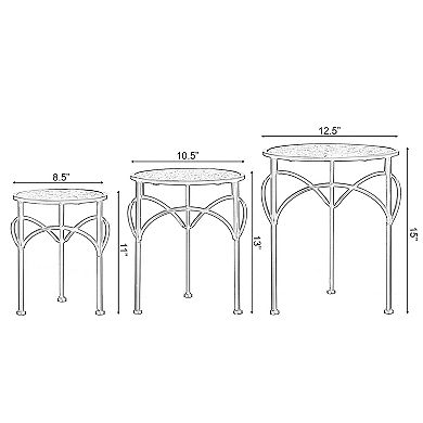 Decorative Metal Round Plant Stand, Modern White Marble Look Top Display End Side Table, Set of 3